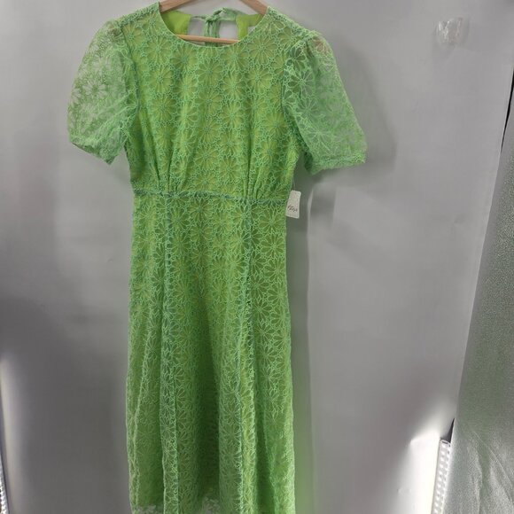 Free People x Greylin Bright Green Suki Embroidered Overlay Midi Dress Small - Picture 2 of 16